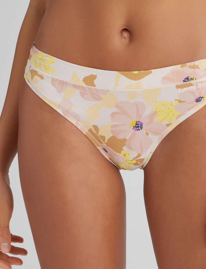 Women's Second Skin Thong::Bisque Soft Floral