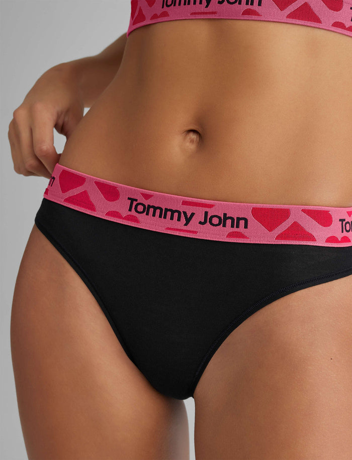 Women's Second Skin Thong::Black/Heart WB