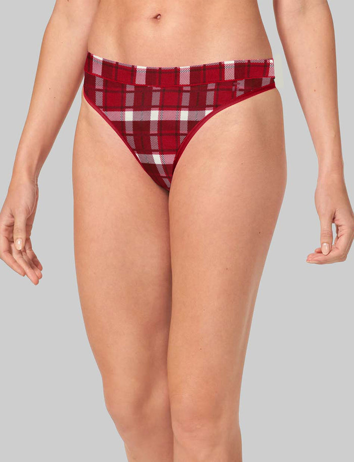 Women's Second Skin Thong::Emboldened Red Fireplace Plaid