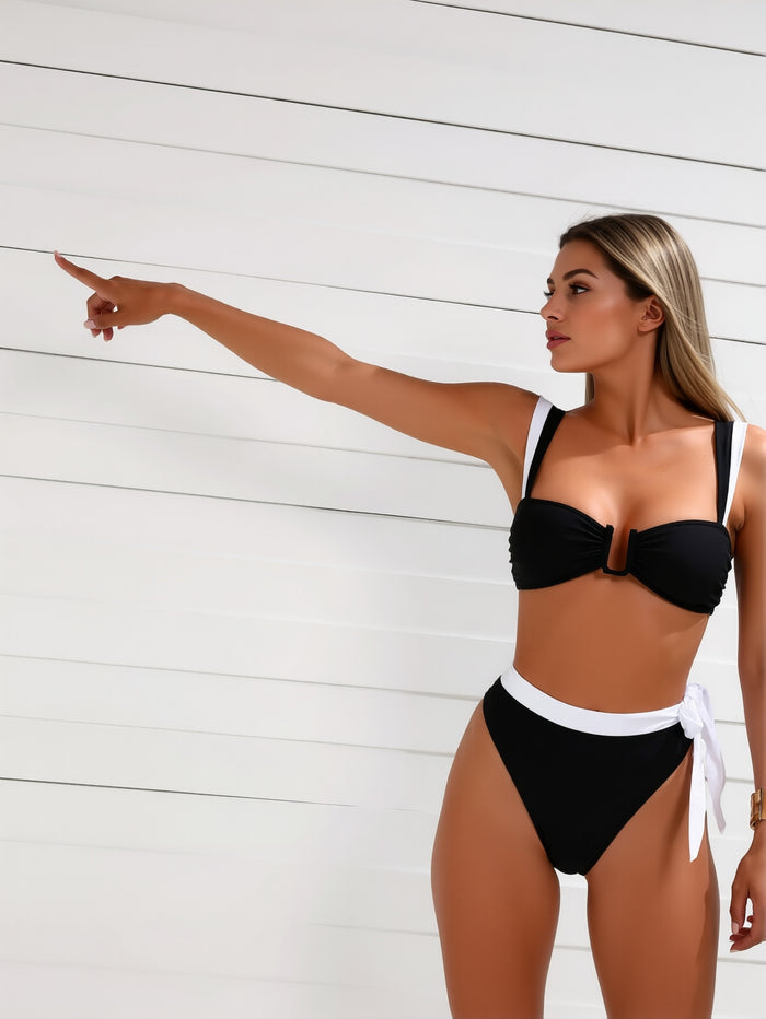 Women's Sexy Bikini Sets High Cut Two Pieces Swimsuit Shell Ruched Bandeau Bathing Suit