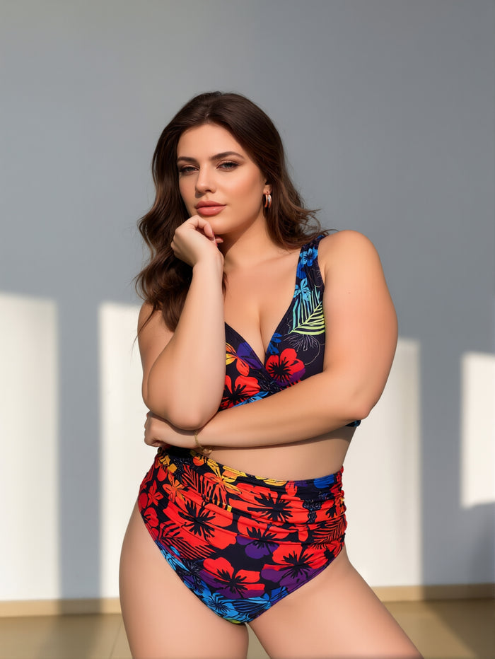 Women's Sexy V Neck Bikini Sets Hollow Out Two Piece Swimsuits Cutout Mid Waist Bathing Suit