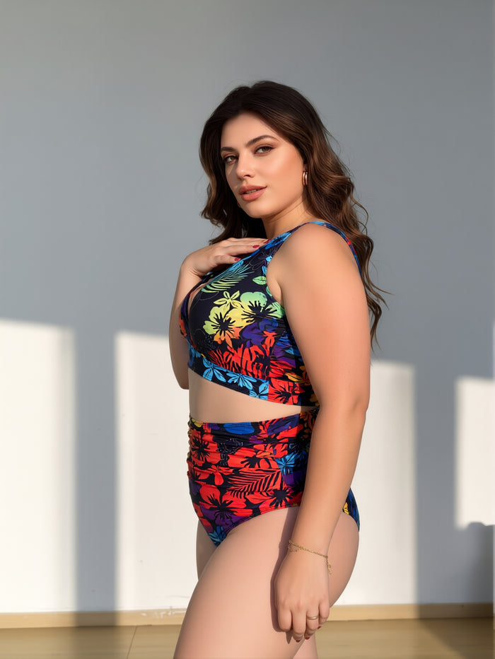 Women's Sexy V Neck Bikini Sets Hollow Out Two Piece Swimsuits Cutout Mid Waist Bathing Suit