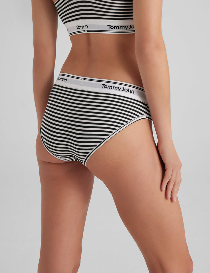 Women's Signature Cotton Bikini::Black and White Stripe