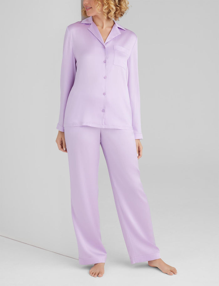 Women's Silk Long Sleeve Pajama Top & Pant Set::Lavendula