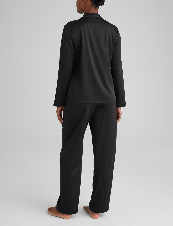 Women's Silk Long Sleeve Pajama Top & Pant Set::Black