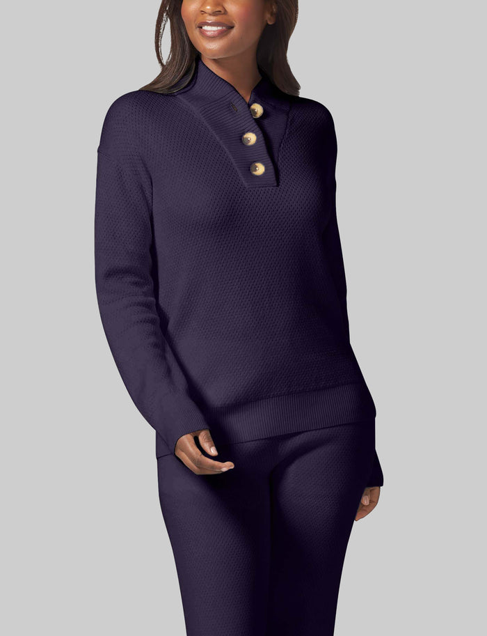 Women's Sweater Lounge Henley::Deep Well