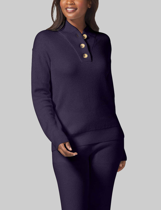Women's Sweater Lounge Henley::Deep Well