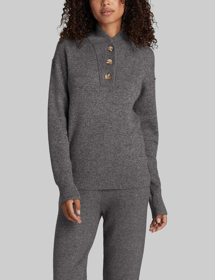 Women's Sweater Lounge Henley::Medium Heather Grey