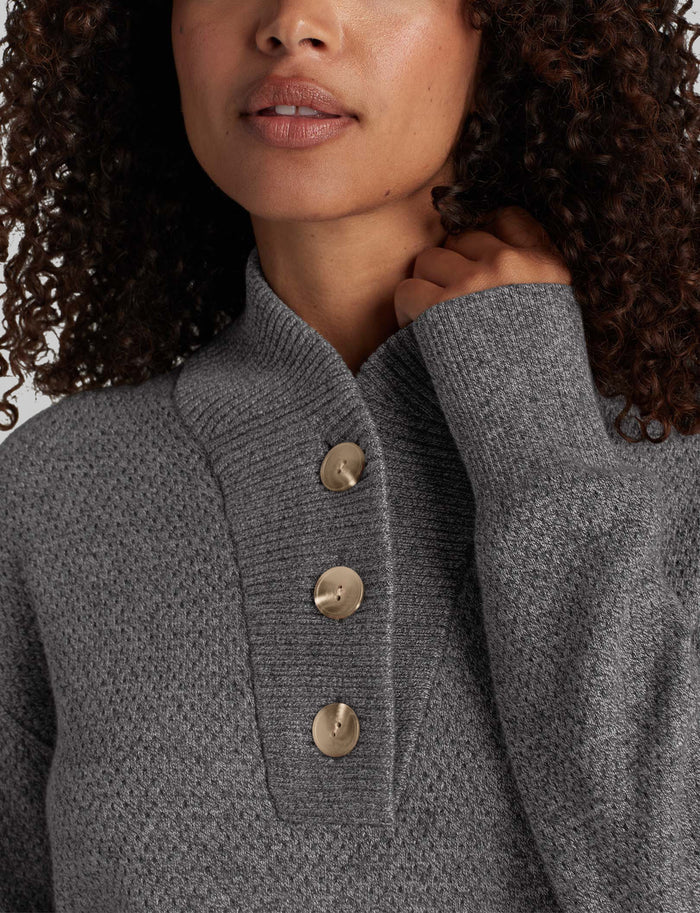 Women's Sweater Lounge Henley::Medium Heather Grey