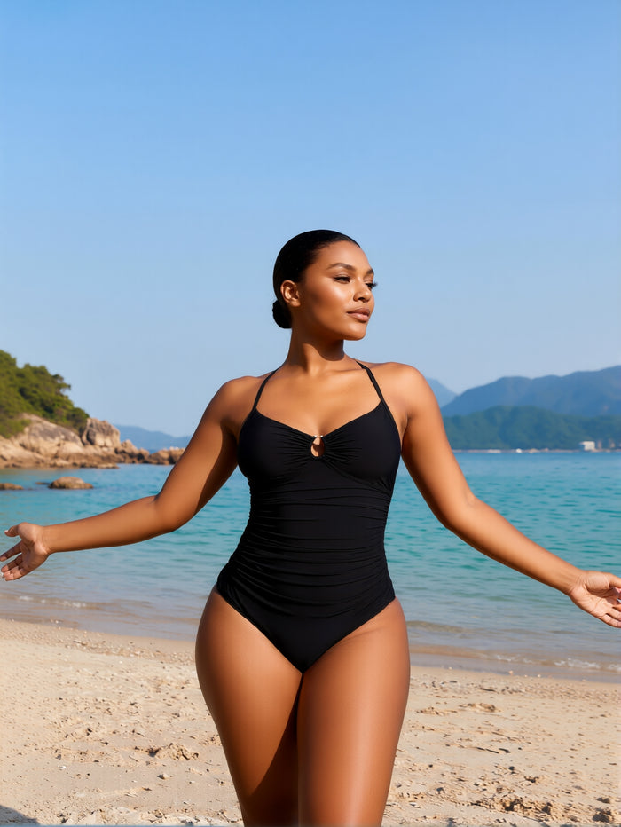 Womens Swimsuits Tummy Control Bathing Suit Slimming One Piece U-Ring Shapewear Swimwear with Ruched Waist