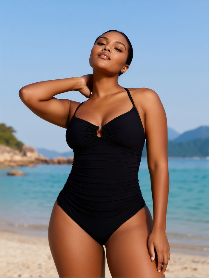 Womens Swimsuits Tummy Control Bathing Suit Slimming One Piece U-Ring Shapewear Swimwear with Ruched Waist