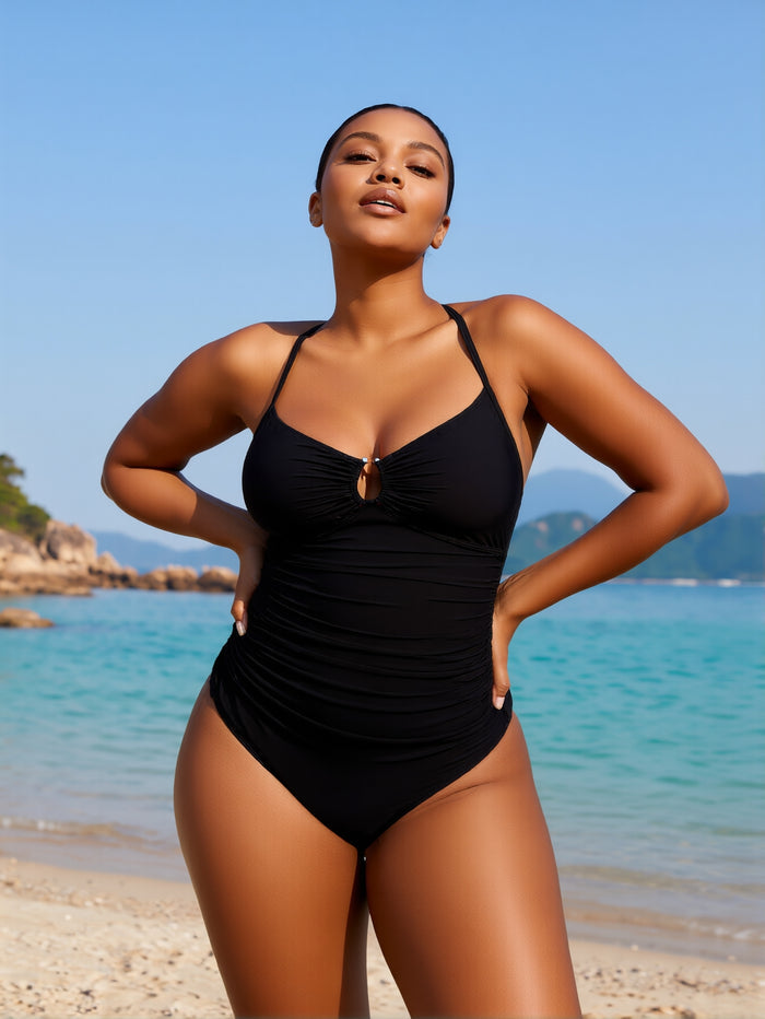 Womens Swimsuits Tummy Control Bathing Suit Slimming One Piece U-Ring Shapewear Swimwear with Ruched Waist
