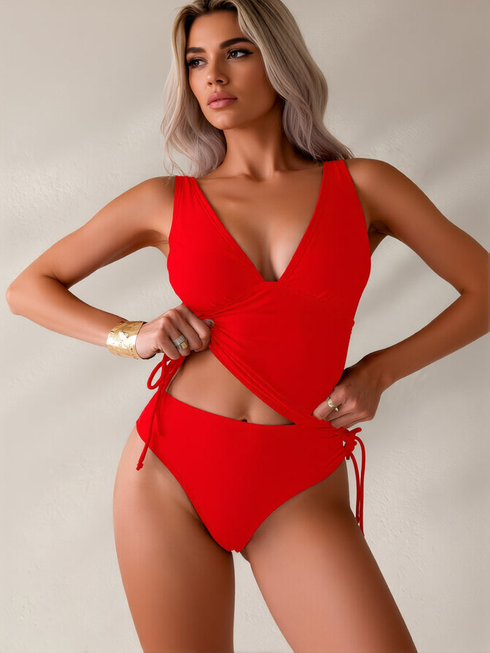 Womens Tankini Bathing Suits, Two Piece Swimsuit Cute Tankini Deep V Neck Strap Color Block Swim Suit