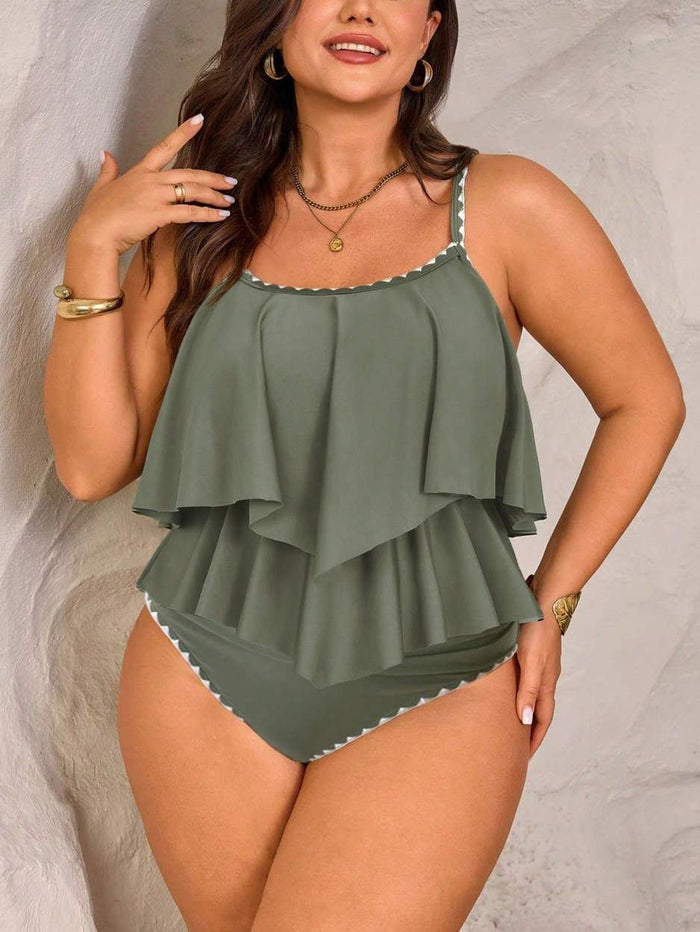 Womens Tankini Swimsuits Ruffled Tank Top Tummy Control Floral Modest Swimwear High Waisted Bikini