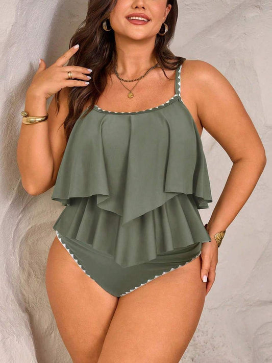 Womens Tankini Swimsuits Ruffled Tank Top Tummy Control Floral Modest Swimwear High Waisted Bikini