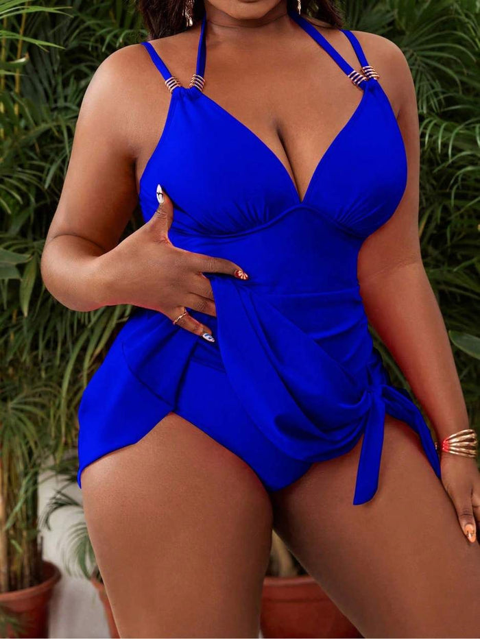 Women's Tankini Swimsuits Tummy Control Two Piece Swim Dress Bathing Suits Flowy Swim Top with Short