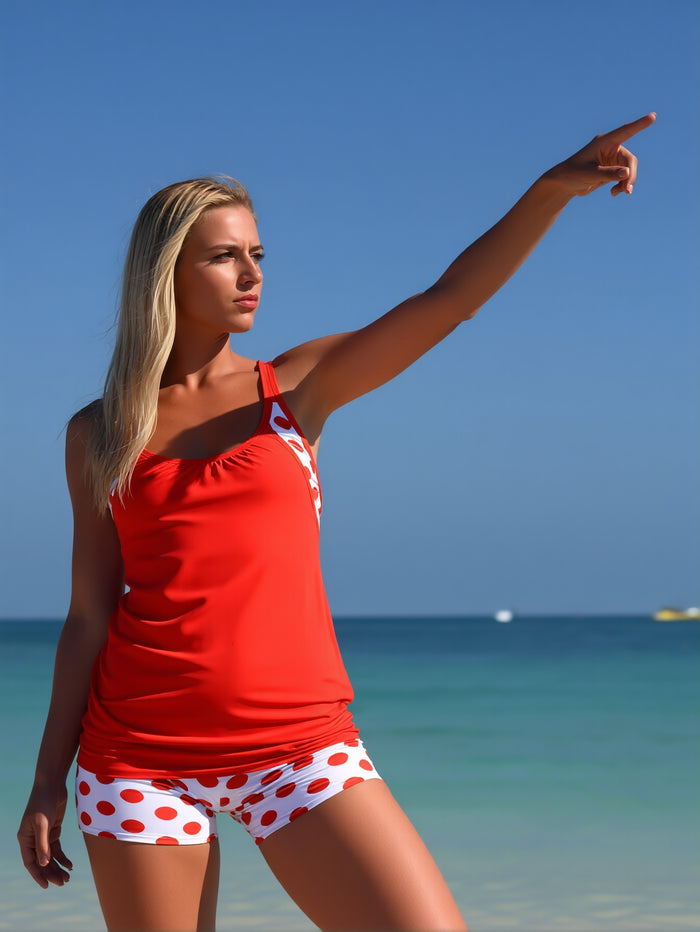 Women's Tankini Swimsuits Two Piece Tummy Control Bathing Suit Modest Swim Top with Shorts