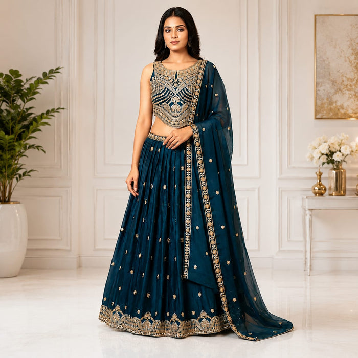 Women's Teal Georgette Lehenga Choli
