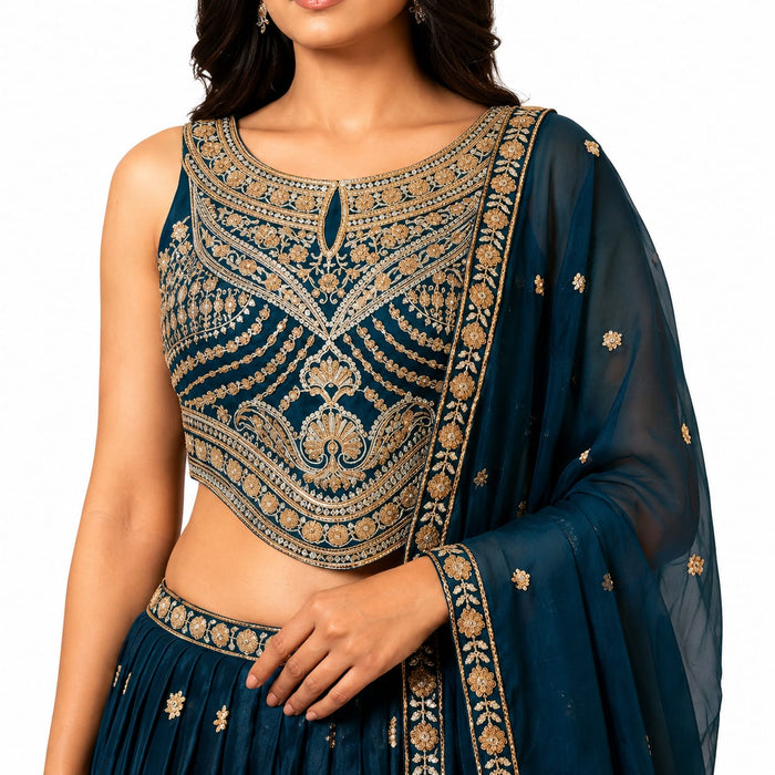 Women's Teal Georgette Lehenga Choli
