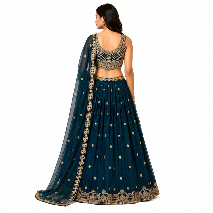 Women's Teal Georgette Lehenga Choli