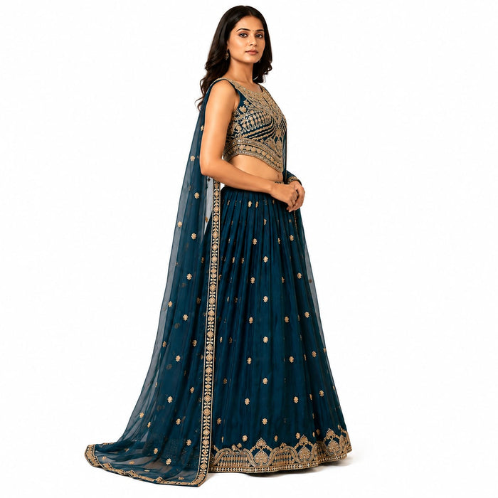 Women's Teal Georgette Lehenga Choli