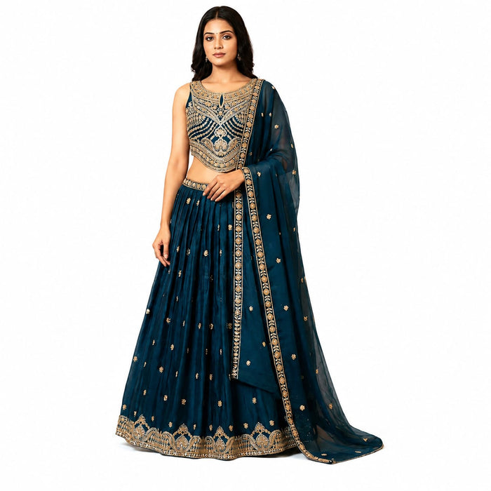 Women's Teal Georgette Lehenga Choli