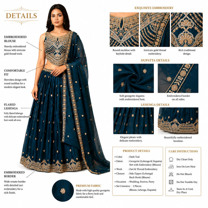 Women's Teal Georgette Lehenga Choli