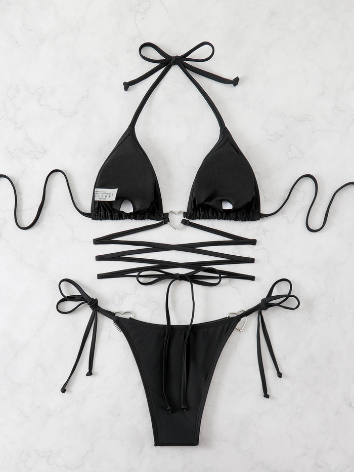 Women's Triangle Bikini Tie Side Whip Stitch String Bikini Two Piece Swimsuit Bathing Suits