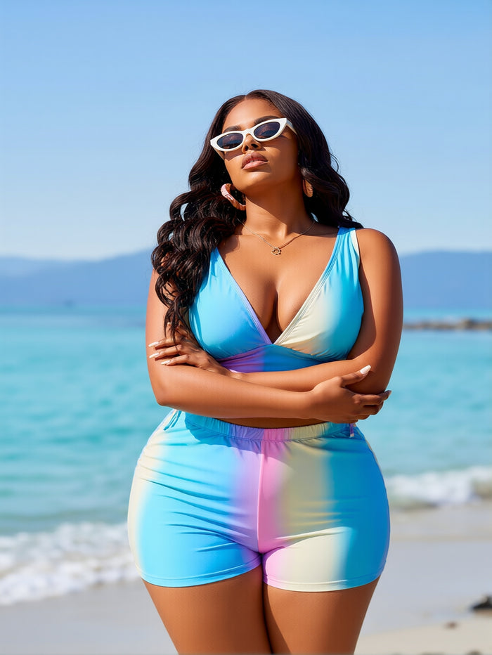 Women's Two Piece Swimsuit with Boy Shorts High Waisted Bikini Sets Sporty Swimming Suits Bathing Suit