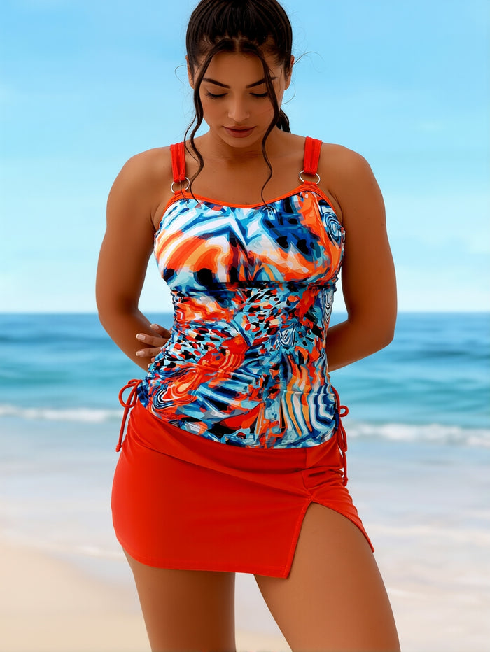 Womens Two Piece Tankini Bathing Suits with Skirt Tummy Control Swimsuits Ladies Swimwear