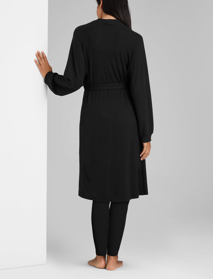 Women's Waffle Lounge Tank, Legging & Robe Set::Black