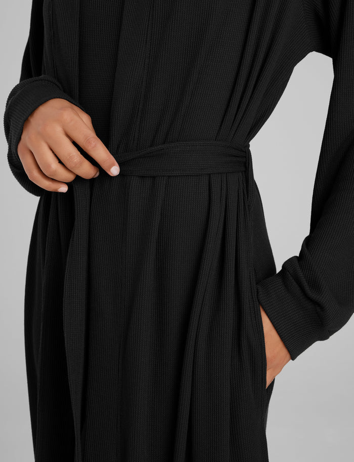 Women's Waffle Lounge Tank, Legging & Robe Set::Black