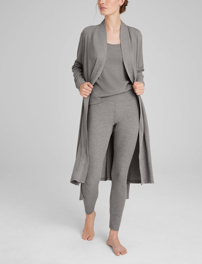 Women's Waffle Lounge Tank, Legging & Robe Set::Medium Heather Grey