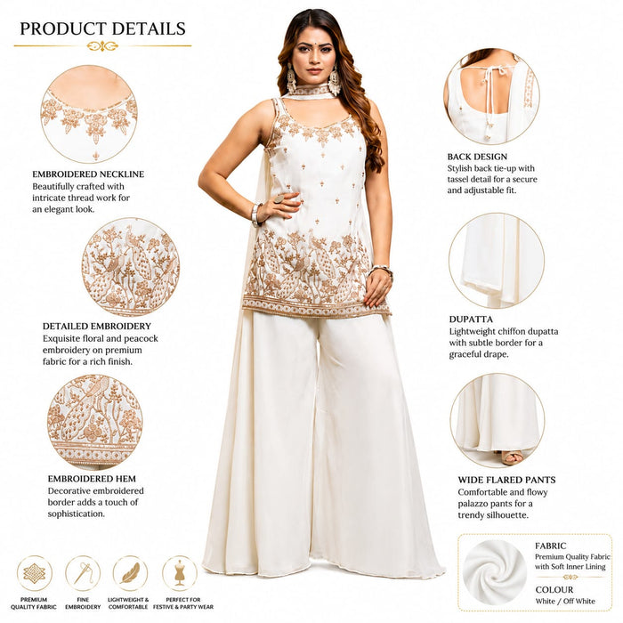 Women's White Kurta Palazzo Dupatta Set