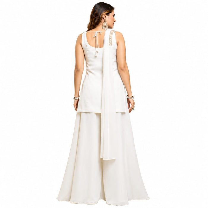 Women's White Kurta Palazzo Dupatta Set