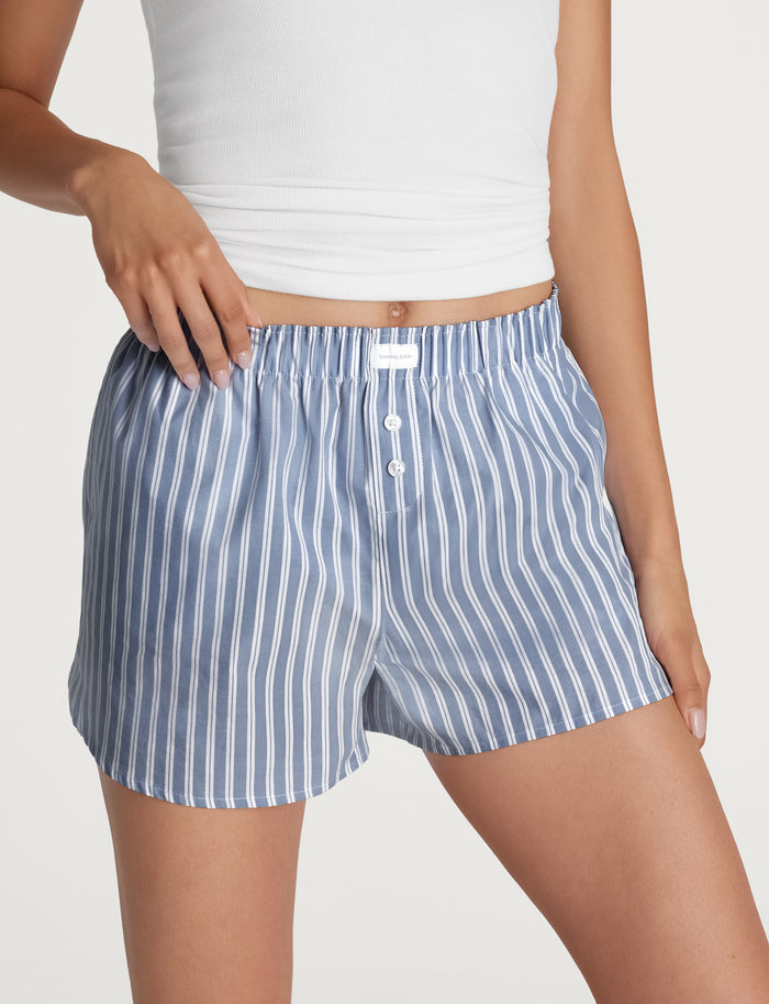 Women's Woven Boxer Short::Rain Washed Pinstripe