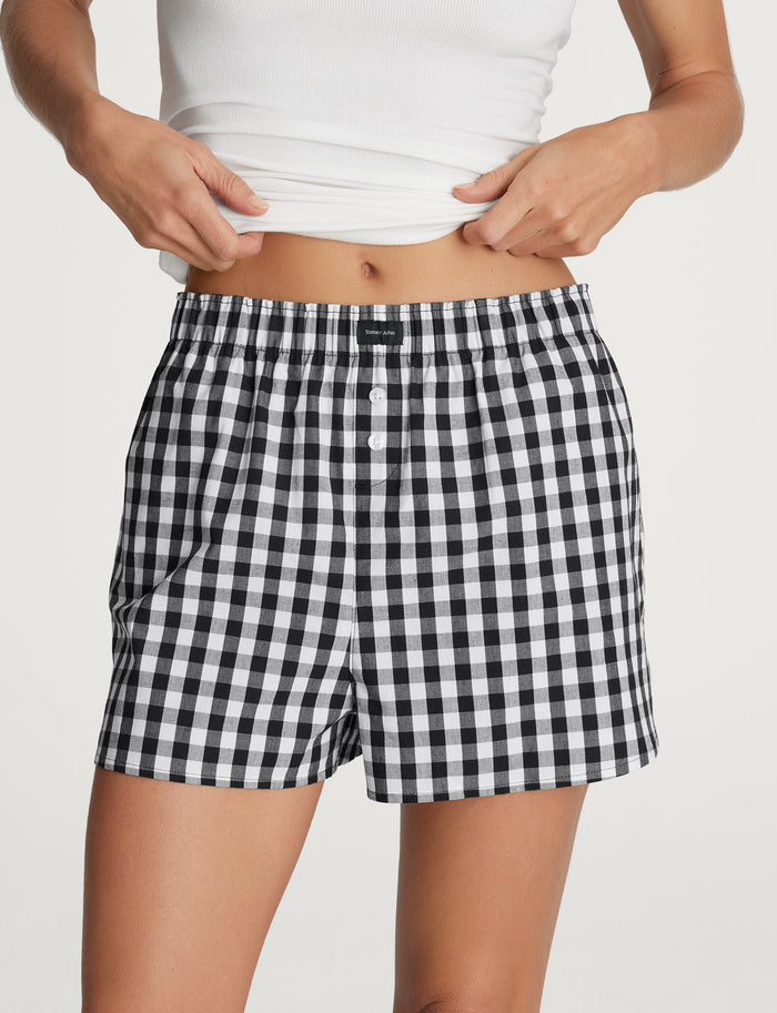 Women's Woven Boxer Short::Black Gingham