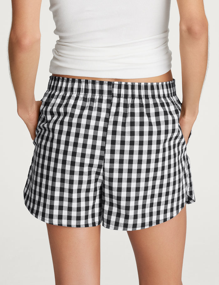 Women's Woven Boxer Short::Black Gingham