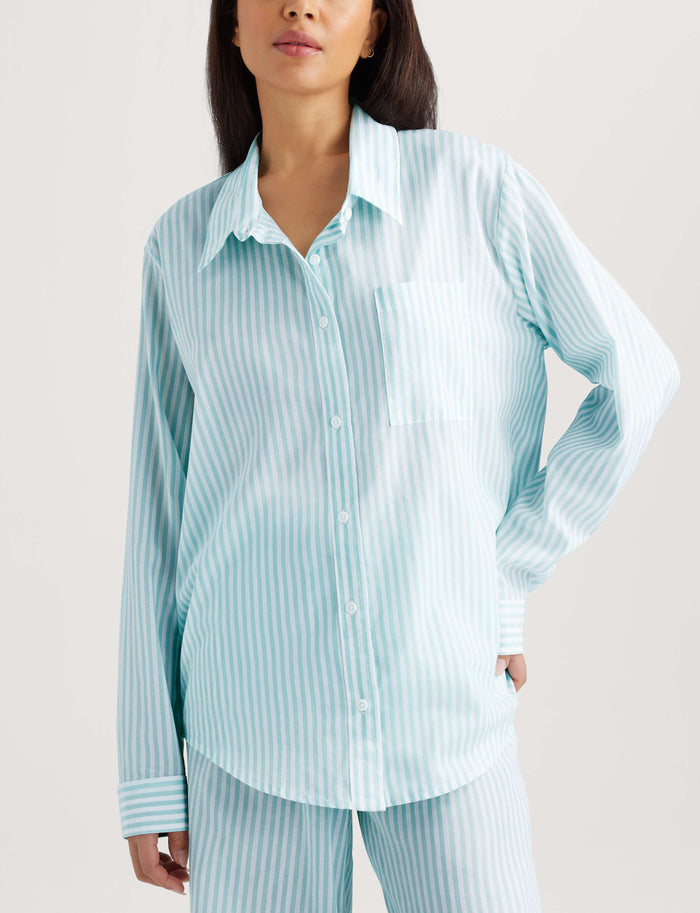 Women's Woven Button Down Shirt::Clearwater Coastal Stripe