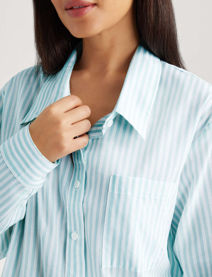 Women's Woven Button Down Shirt::Clearwater Coastal Stripe