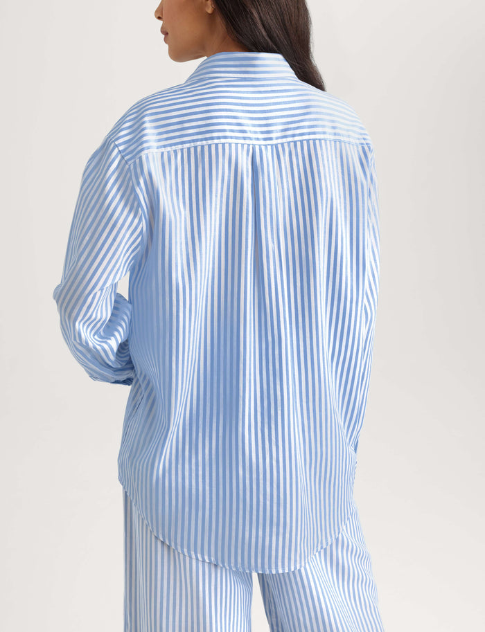 Women's Woven Button Down Shirt::Vista Blue Coastal Stripe