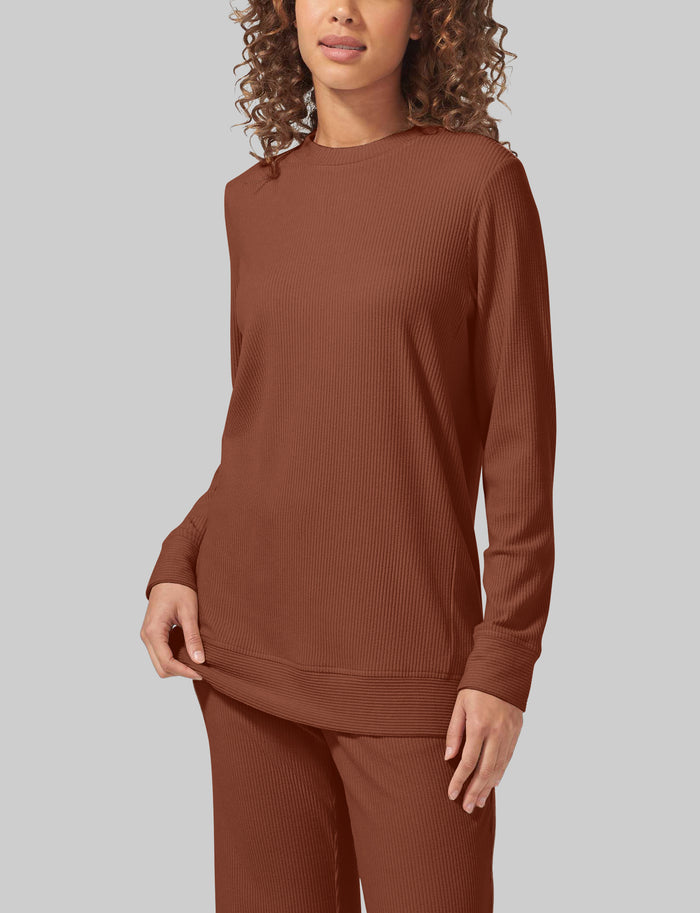 Women's Zen Ribbed Long Sleeve Crew Neck::Mink