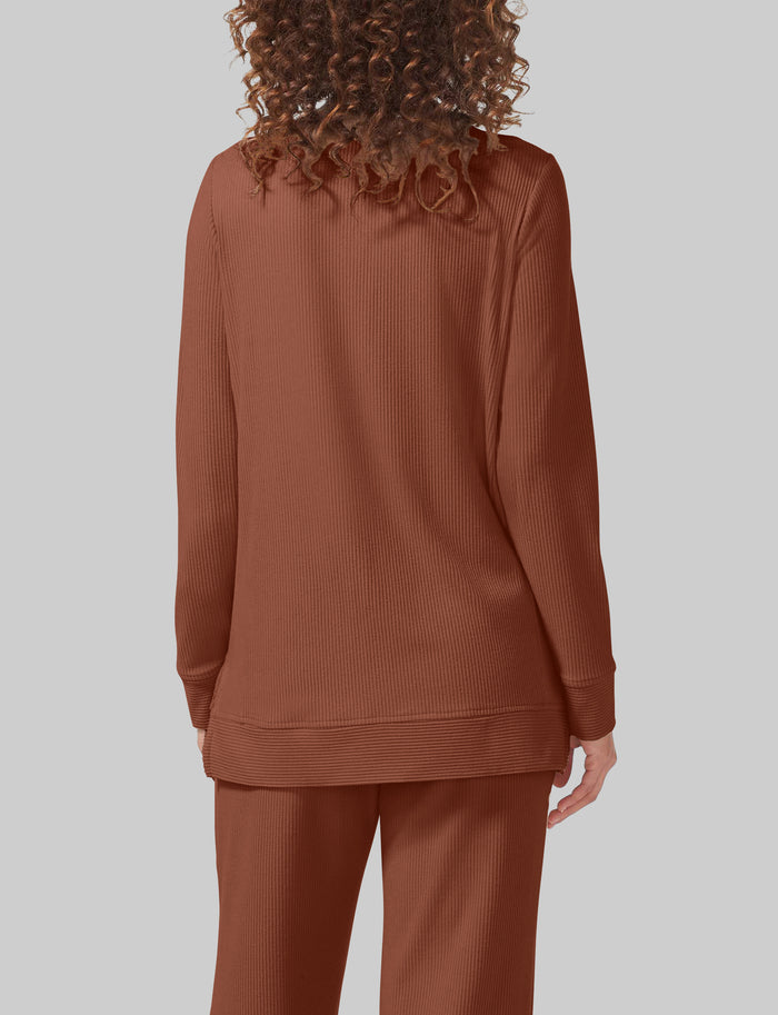 Women's Zen Ribbed Long Sleeve Crew Neck::Mink