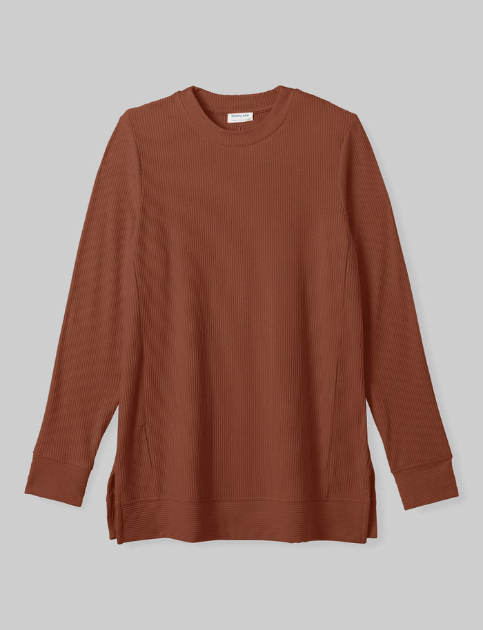 Women's Zen Ribbed Long Sleeve Crew Neck::Mink::Swatch