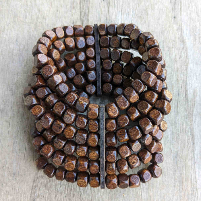 wood beaded cluster bracelet - brown