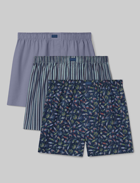 Woven Boxer (3-Pack)::Dress Blues Fishing Lures/Silver Bullet Voyager Stripe/Silver Bullet