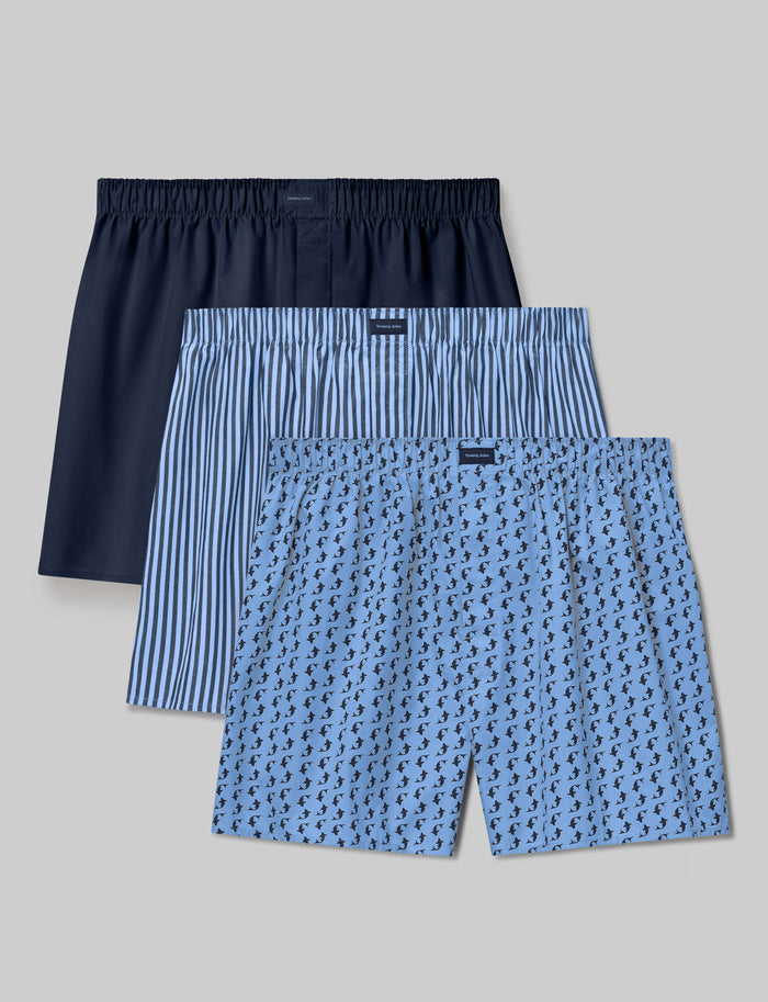 Woven Boxer (3-Pack)::Vista Micro Sharks/Vista Blue Stripe/Dress Blues
