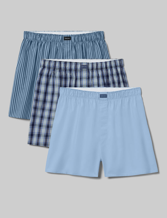 Woven Boxer (3-Pack)::Cerulean Stripe/Dress Blues Plaid/Cerulean