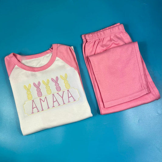 Pink pyjamas with embroidered Easter design