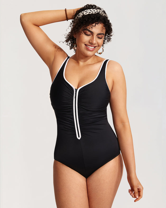 Women's Zipper One Piece Swimsuit Black